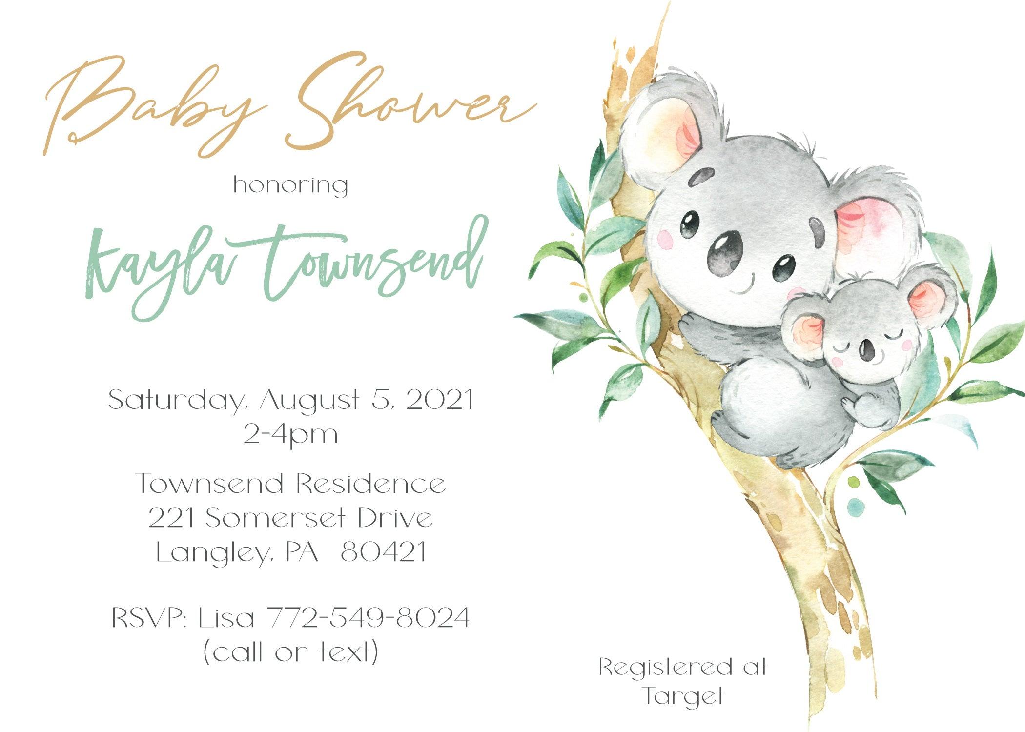 Koala Bears Baby Shower Invitation  Stork Baby Gift Baskets –