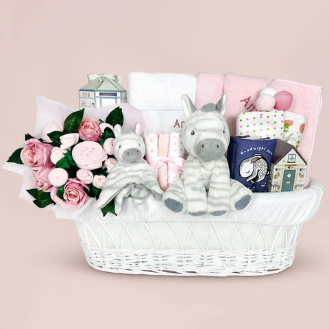 Bear & Bouquet Baby Girl Basket - SKU:  LBG1010