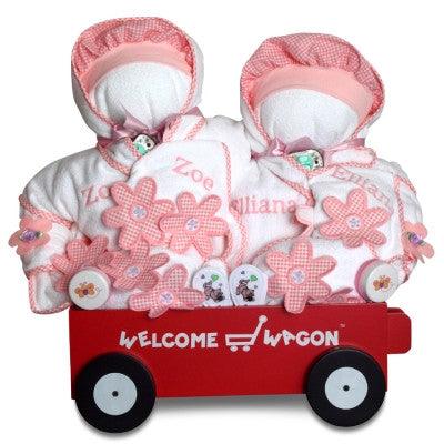 Double Delight Twins New Babies Gift Basket - Pink - Baskets-n-Beyond